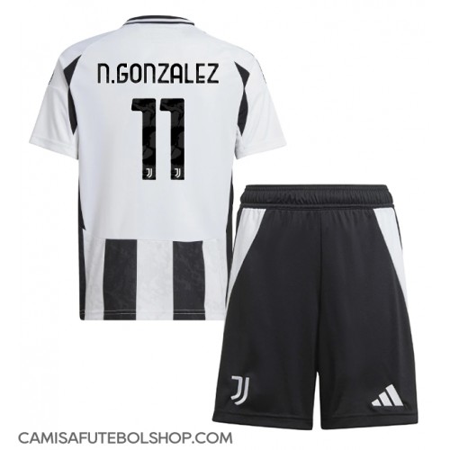 Camisa de time de futebol Juventus Nicolas Gonzalez #11 Replicas 1º Equipamento Infantil 2024-25 Manga Curta (+ Calças curtas)